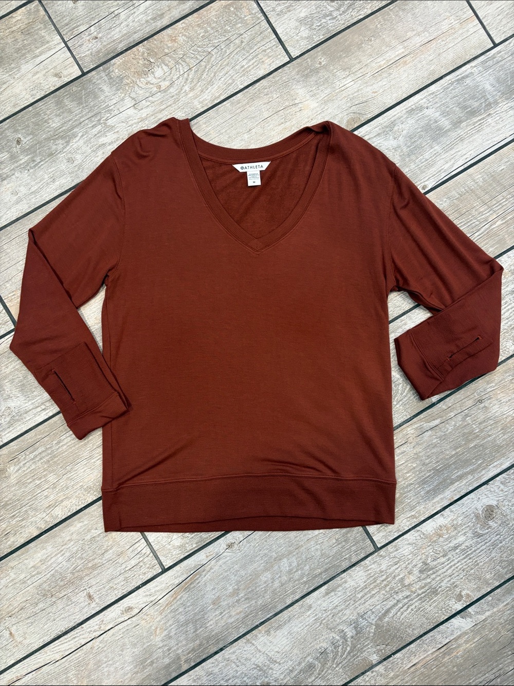 Athleta Rust Colored Sunrise V-Neck Sweatshirt